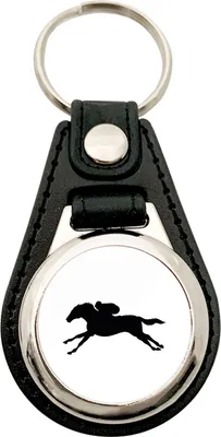 Produktbild von Huuraa Schlüsselanhänger Pferderennen Silhouette Metall mit Kunstleder Schlüsselring Einkaufswagenchip Geschenkidee