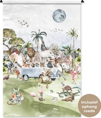 Produktbild von MuchoWow® Wandteppich Wandbehang Dschungel - Bus - Tiere - Kinder - Pflanzen 120x180 cm Tapisserie Dekoration Wandtuch - Schlafzimmer - Dekorationen für das Haus