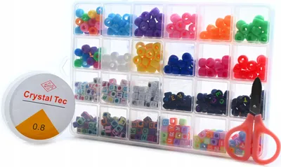 Produktbild von Großes Perlen Set für Armbänder - 24 Sorten Bunte Perlen - Kreatives Schmuck Bastelset Kinder