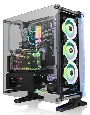 Produktbild von Thermaltake DistroCase 350P, Midi Tower, PC, Schwarz, ATX, micro ATX, Mini-ITX, Polymethylmethacrylat (PMMA), SPCC, Gaming