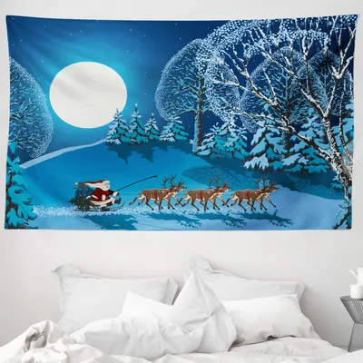 Produktbild von ABAKUHAUS Weihnachten Wandteppich, Weihnachtswinterwald aus Weiches Mikrofaser Stoff Waschbar ohne Verblassen Digitaldruck, 230 x 140 cm, Navy blau