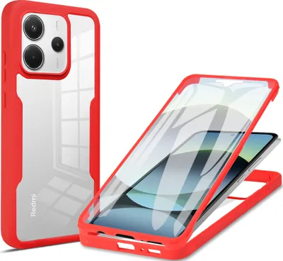 Image de Etui pour Xiaomi Redmi Note 14 4G, protection complète à 360° avec protecteur d'écran intégré rouge