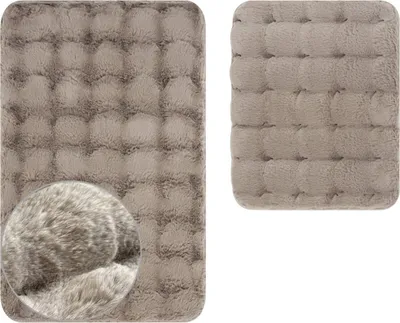 Produktbild von Badematte Badteppich Badvorleger Aruba Beige 2 tlg. 2 Stück: Teppich 50x80 + Unterlage 50x40