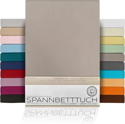 Produktbild von Spannbetttuch Bettlaken aus gekämmter Baumwolle Premium Jersey 160g/m²,180x200cm,Stein, Matratzenart:Standardmatratze