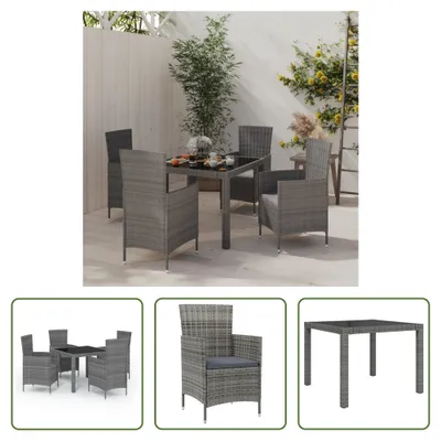 Produktbild von The Living Store 5-tlg. Garten-Essgruppe mit Kissen Poly Rattan Grau