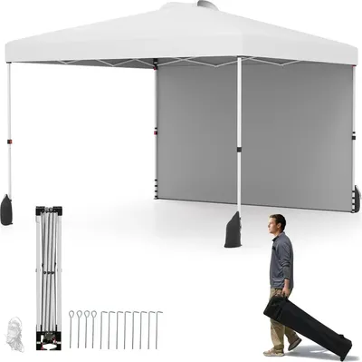 Produktbild von Gartenpavillon - Pop-up Faltpavillon - 1 Seitenwand - Oxford-Gewebe - Höhenverstellbar - Rolltasche - Weiß