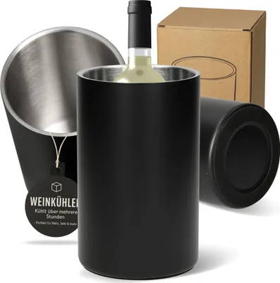 Produktbild von Flaschenkühler 'Chill' - Doppelwandiger Weinkühler edelstahl Ø10cm für Wein, Sekt, Champagner und Bier - schwarz