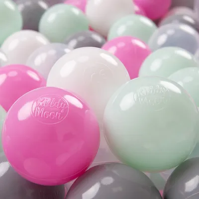 Immagine prodotto di KiddyMoon Kids 300 palline ∅ 7cm Palline da gioco per il bagno a palline Palline di plastica per bambini prodotte in UE, Trasparente/Grigio/Bianco/Rosa/Menta