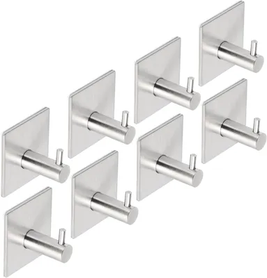 Produktbild von Klebehaken aus Edelstahl, Handtuchhaken, rostfrei, ohne Bohren (silber, 8er-Pack)
