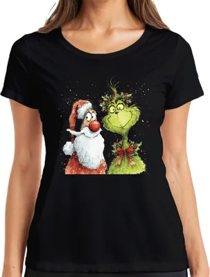 Produktbild von Grinch Weihnachtsmann lustig Weihnachten Geschenk Vintage Damen T-Shirt, Schwarz, XXL