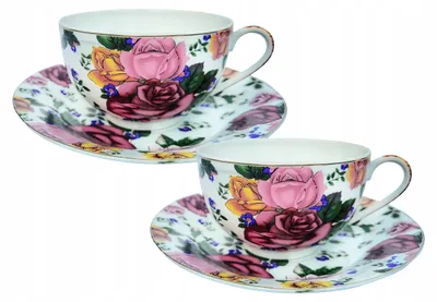 Productafbeelding van Koffieporselein 2 stuks Cup schotel Gold Edge Rose Flower 250ml Yamasen