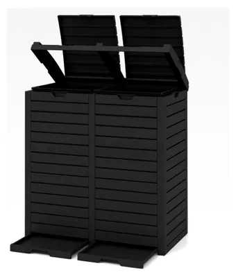 Produktbild von Mülleimer mit Doppeldeckel, 235 L, Mülltonne für den Außenbereich, Abfalltonne mit herausziehbarer Auffangschale und Griff, wasserdichter Müllbehälter für Garten, Hinterhof und Terrasse (Schwarz)