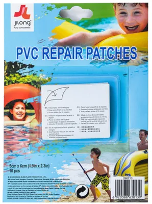 Produktbild von Sun Club Reparaturflicken Set 5×6 cm – 10 Stück, selbstklebend & wasserdicht – PVC Flickzeug für Luftmatratzen, Schwimmringe, Pools, Spielzeug