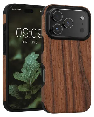 Produktbild von kwmobile Hülle kompatibel mit Apple iPhone 17 Pro - Holz TPU Case Handy Schutzhülle - Backcover Cover Holz Maserung Braun