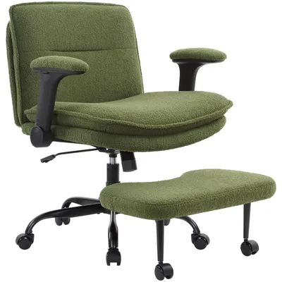 Produktbild von IWMH Bürostuhl mit Fußstütze, Ergonomisch Drehstuhl mit klappbare Armlehnen, Höhenverstellbar ADHS Kniestuhl, Teddystoff - Grün