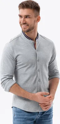 Zdjęcie produktu dla Ombre Clothing Koszula męska z długim rękawem Atef szary XXL