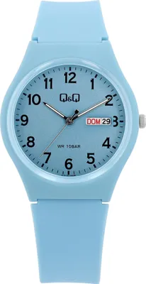 Produktbild von Q&Q Uniuhr mit Silikonarmband in hellblau, 10 Bar wasserdicht