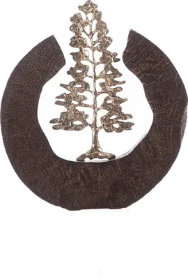 Productafbeelding van Casablanca sculptuur "Den", mangohout / aluminium, bruin / zilverkleurig - handgemaakt - H: 39 cm, B: 36 cm, D: 6 cm, artikelnummer: 81027