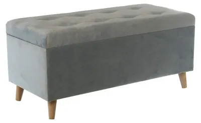 Sitzbank aus Holz und Stoff, blau, 100x45x46 cm