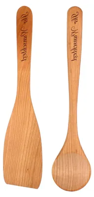 Produktbild von Personalisierter Kochlöffel und Pfannenwender aus Kirschholz - Holzkochlöffel Set mit Gravur