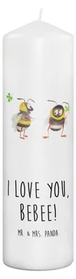 Produktbild von Mr. & Mrs. Panda Kerze Bienen Paar 29 x 8 cm XL - Weiß - Geschenk, Hocheitstag, Schildkröten, für Frauen, Stumpenkerze, Erinnerungskerze, Wachskerze, Erinnerungslicht