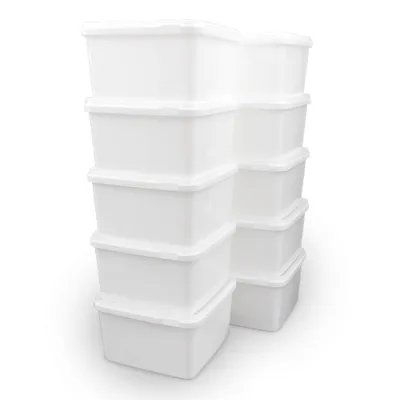 Produktbild von 10x Aufbewahrungsbox mit Deckel 3,0 Liter weiß 19,5 x 19,5 x 11,0 cm – stapelbarer Organizer für Küche, Bad, Büro, Haushalt & Vorrat
