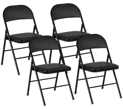 Produktbild von Faltstühle gepolstert klappbar, Klappstühle 4er Set Kunstleder Stahlrahmen, Schwarz  |  platzsparend  |  bis 120 kg  |  45 x 46 x 78 cm