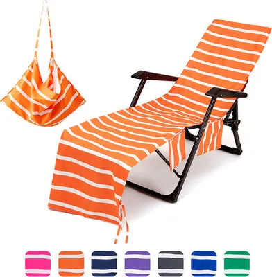 Produktbild von Strandstuhlbezug Handtücher Mikrofaser Lounge Stuhl Handtuchbezüge mit seitlichen Aufbewahrungstaschen Terry Strandtuch - Orange