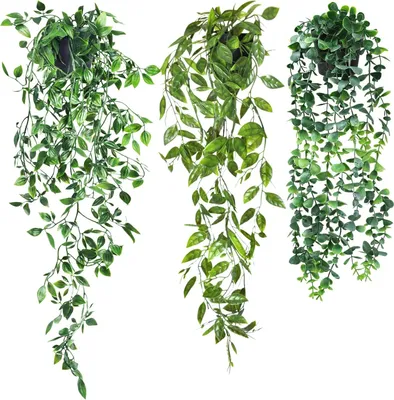 Produktbild von Hängende Kunstpflanzen - Set von 3 - 55-85 cm - Plastikpflanzen Dekoration - für drinnen und draußen