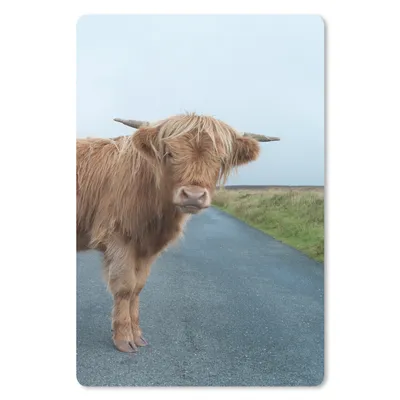 Produktbild von MuchoWow® Mauspad Mousepad Scottish Highlander - Straße - Gras 18x27 cm - Mousepads - Maus Mat - Pad - Mausunterlage