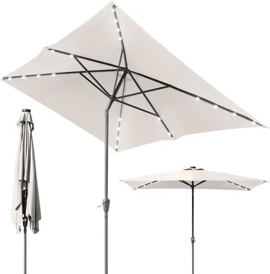 Obrázok produktu pre Hengda slnečník Ø300x200cm s LED, UV ochranou, kľukou - béžový, slnečník s obojstranným sklonením o 30°, obdĺžnikový balkónový slnečník