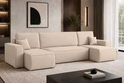 Produktbild von Kaiser Möbel Ecksofa U-Form mit Schlaffunktion und Bettkasten, Veloursstoff Bluvel, Creme, BEST U