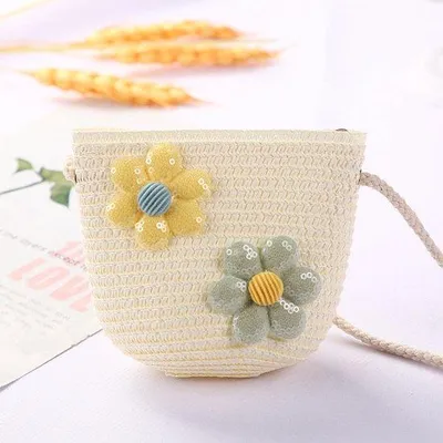 Image de Sac à bandoulière en tricot - Adorables sacs à fleurs pour petites filles - Sac à bandoulière d'été en tricot pour les vacances à la plage et les voyages