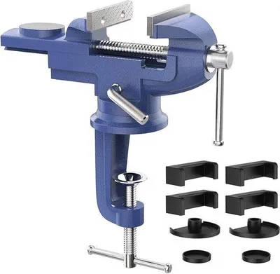 Productafbeelding van Unyqoos® 360° draaibare bankschroef met aambeeld en as, 3 inch (75 mm) bekbreedte, bankschroef voor het vastzetten van werkstukken, blauw