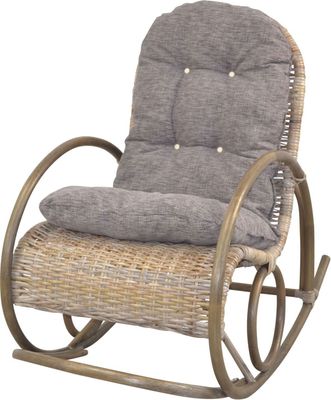 Schaukelstuhl Rattan mit Kissenauflage KUBU-Grau/Braun