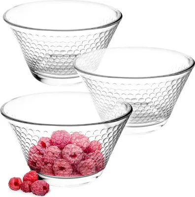 Produktbild von Glasschüssel Salatschüssel Glasschüssel rund mit Wabenmuster 3 Stück Set 300 ml