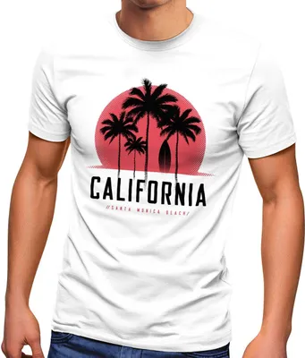 Produktbild von Herren T-Shirt California Palmen Santa Monica Beach Sommer Sonne Fashion Streetstyle Neverless® weiß XL