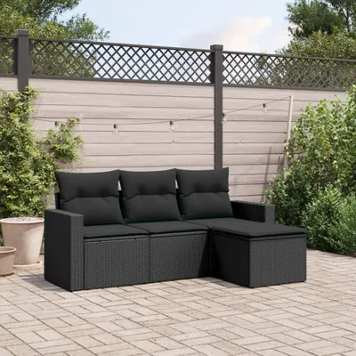 Produktbild von Design 4-tlg. Garten-Sofagarnitur mit Kissen Schwarz Poly Rattan, Gartensofas 2024