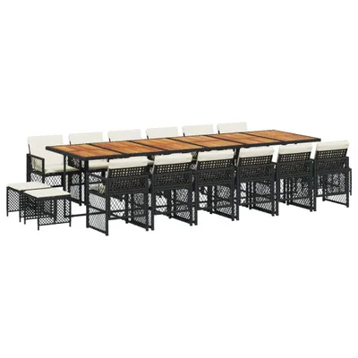 Produktbild von 17-tlg. Garten-Essgruppe mit Kissen Schwarz Poly Rattan