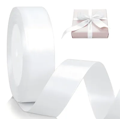 Produktbild von Satinschleife, weiß, 25 mm x 22 m, Geschenkband für Dekoration und Bastelarbeiten