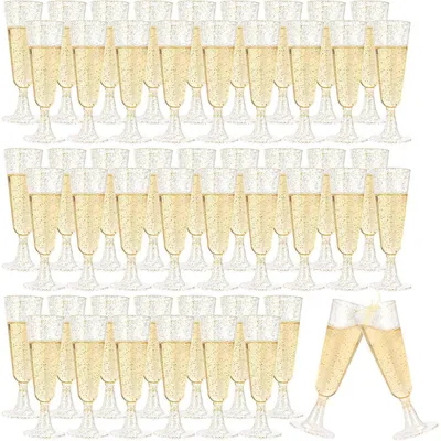 Productafbeelding van Sektglazen, set van 50, 150 ml, plastic, BPA-vrij, herbruikbaar, transparant, goudroze