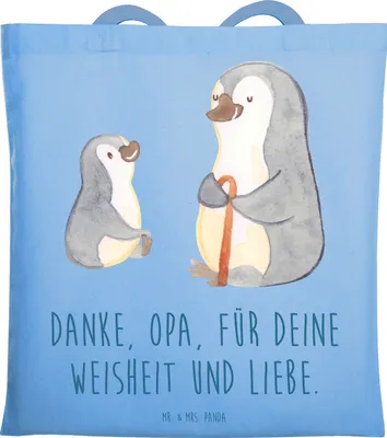 Produktbild von Mr. & Mrs. Panda Shopping Tasche Opa Weisheit und Liebe - Sky Blue - Geschenk, Schultasche, Baumwollbeutel, besondere Geste, Tote Bag, Tragetasche, handgefertigt