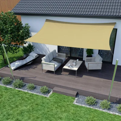 Produktbild von Sonnensegel 4x2m rechteckig sand Polyester wasserabweisend UV-Schutz Balkon Terrasse Garten jarolift