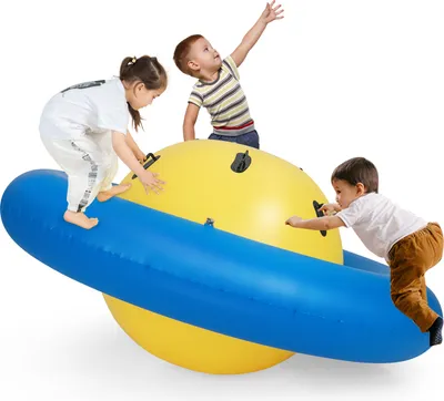 Produktbild von COSTWAY Aufblasbare Kinderwippe, 223 cm große zum Rollen, Neigen, Klettern & Hüpfen, Outdoor-Wippe für Kinder ab 5 Jahren (Gelb + Blau)