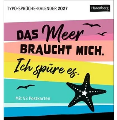 Obrázek produktu pro Kalendář s citáty a typografickými motivy – pohlednicový kalendář 2027 – týdenní kalendář s 53 pohlednicemi