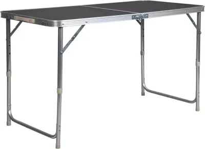 Produktbild von Camping- und Picknicktisch - Klappbarer Gartentisch - Tischfläche 120x60 cm - Höhenverstellbar 55–70 cm - Aluminiumrahmen - Holzplatte - Für 4 Personen - Schwarz