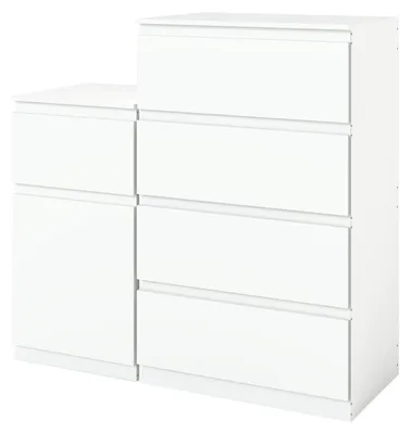 Productafbeelding van Set van 2 nachtkastjes, wit, met 1 en 4 lades | 40x40x75 cm en 60x40x98 cm