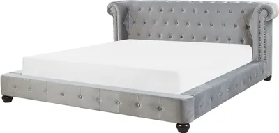 Produktbild von BELIANI Wasserbett Grau Samt mit Matratze 180 x 200 cm gepolstertes Kopfteil Knopfpolsterung Chesterfield Stil