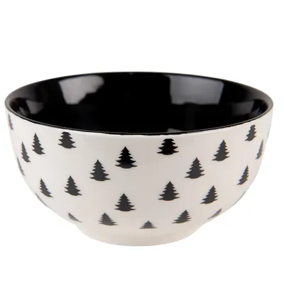 Produktbild von Clayre & Eef Suppenschale 500 ml Beige Schwarz Porzellan Weihnachtsbaum
