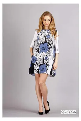 Produktbild von Damen Mini-Kleid Tunika Muster Punkte, Keise Blumen; 6/S/36